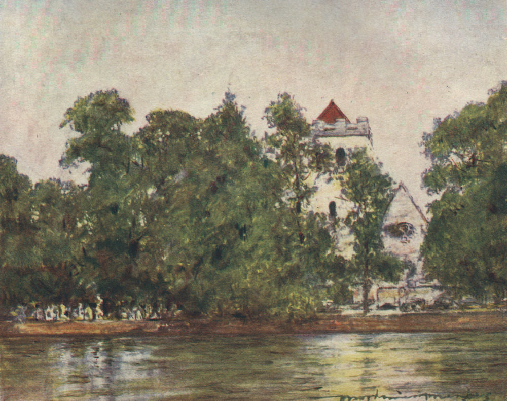 'Bisham Church' by Mortimer Menpes. Berkshire 1906 old antique print picture